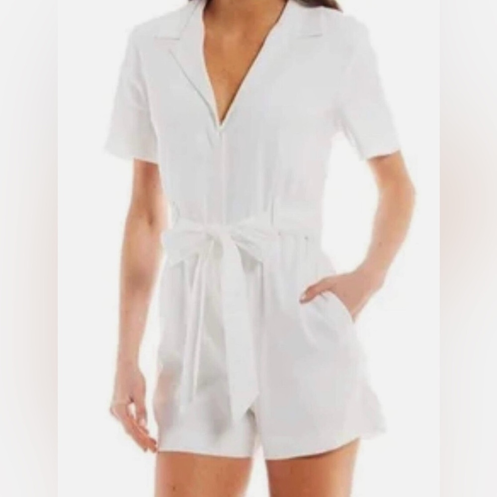Alex Marie White Linen Blend Romper Size 6.
